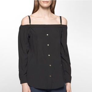 Calvin Klein Off Shoulder Blouse Black Sz S NWT